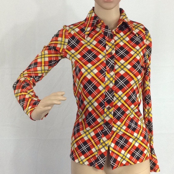 $FIRM 970 Orange brown Plaid Button Down Shirt M - Picture 6 of 8